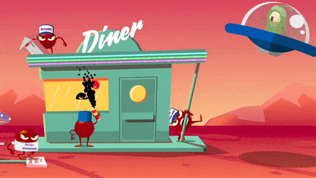character animation video of an outer space diner by Promoshin
