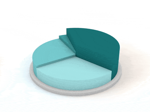 infographics animation of a pie chart building itself up and back down again