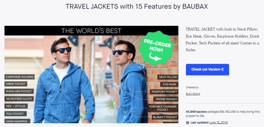 Baubax travel jacket on kickstarter