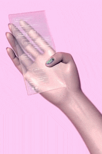 hand scrolling on a transparent phone against a pink background 