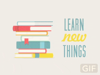 a pile of books falling on top of each other and the text appears reading "learn new things"