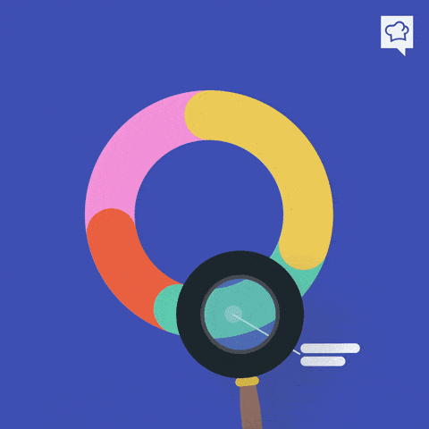 info graphic of a magnifying glass hovering over the different colors of a circle with places for text to appear