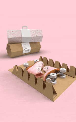 3d product animation services of an unboxing of pink roller blades