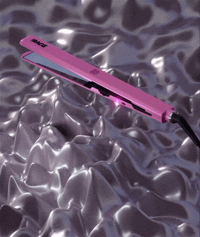 a 3d animation of a pink hair styling tool twisting around against a abstract 3d background