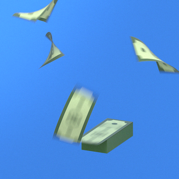a pile of paper money notes with the top notes flying off and around in the air above the pile