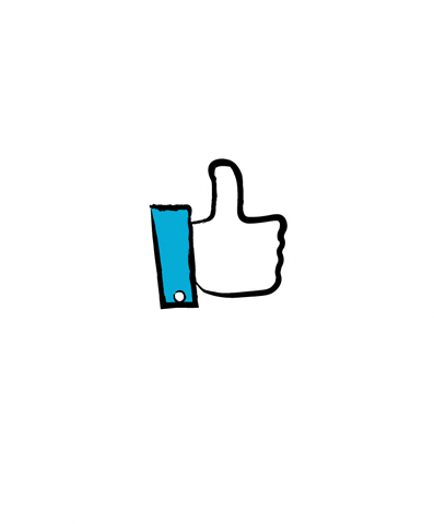 the Facebook thumbs up like logo dropping three dots and a blue twitter bird comes to eat the dots and the hand squashes the bird